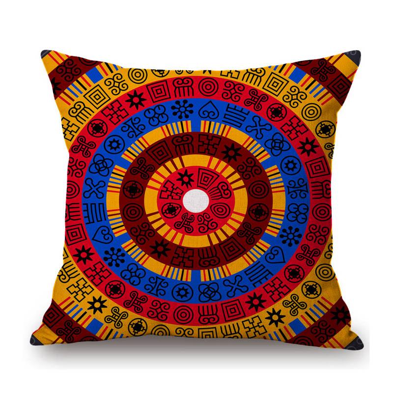 Colorful Ethnic Design Pattern Africa Hieroglyph Totem Symbol Geometric Art Home Decoration Sofa Pillow Case Linen Cushion Cover