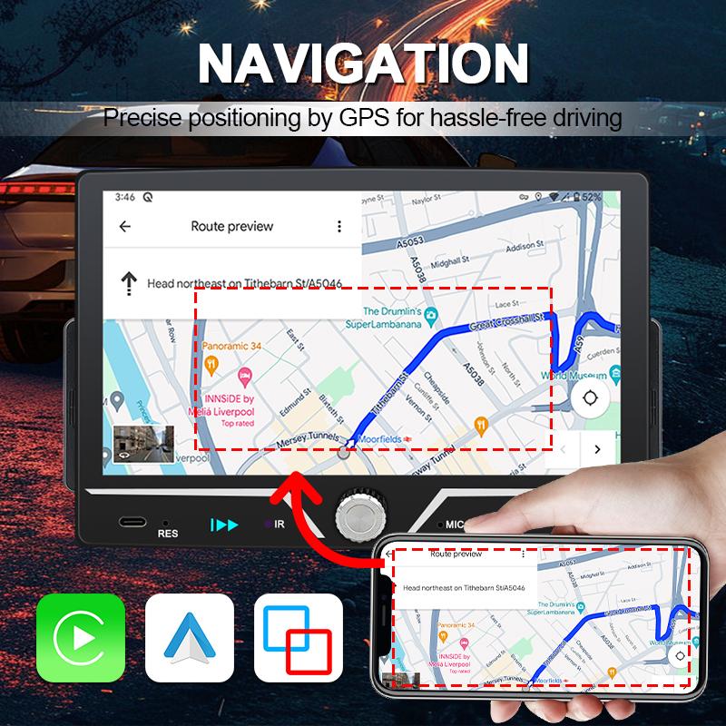 Multifunctional Car Radio 7 Inch IPS Touch Screen 1 Din Wireless Android Auto Carplay 7 Color Bluetooth Type-C Charging Mirror Link Stereo Playback