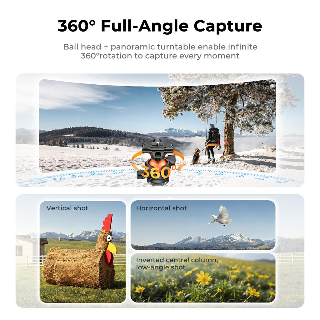 K&F CONCEPT 73" Aluminum Compact Camera Tripod Portable Travel Tripod for iPhone 22 lbs Capacity Arca Swiss Ball Head for Camera