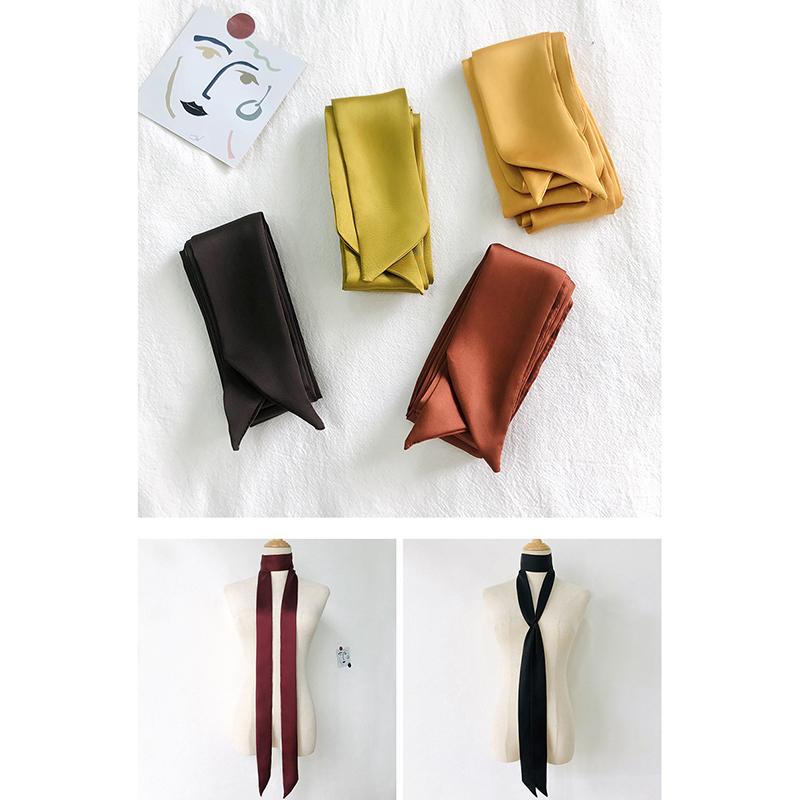5X200Cm Satin Silk Narrow Scarf Neckerchief Solid Neck Scarves Long Silk Thin Scarf Head Neck Hair Band Bag Ribbon Headbands Diy