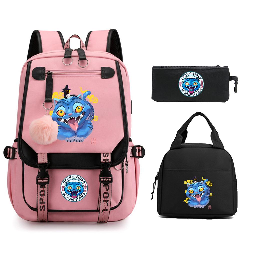 Animation Cartoon Printing Large Capacity Student School Bag Children'S Meal Bag Casual Pencil Bag Three-Piece Set