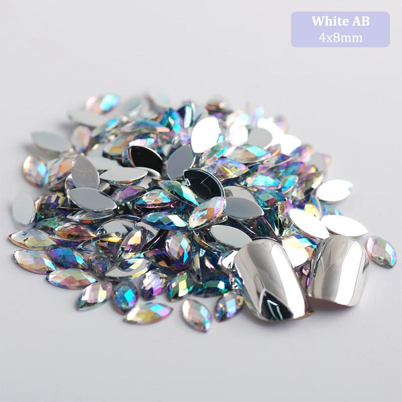 200Pcs Acrylic Eye Shape  Gems Glue On Diamond Stone Flatback