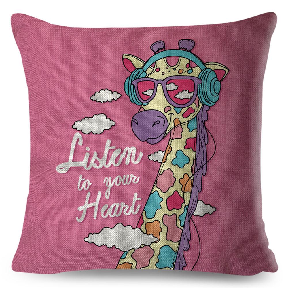 Colorful Cute Cartoon Pet Dog Cat Cushion Cover for Children Room Sofa Decor Animal Dinosaur Giraffe Pillow Case Pillowcase