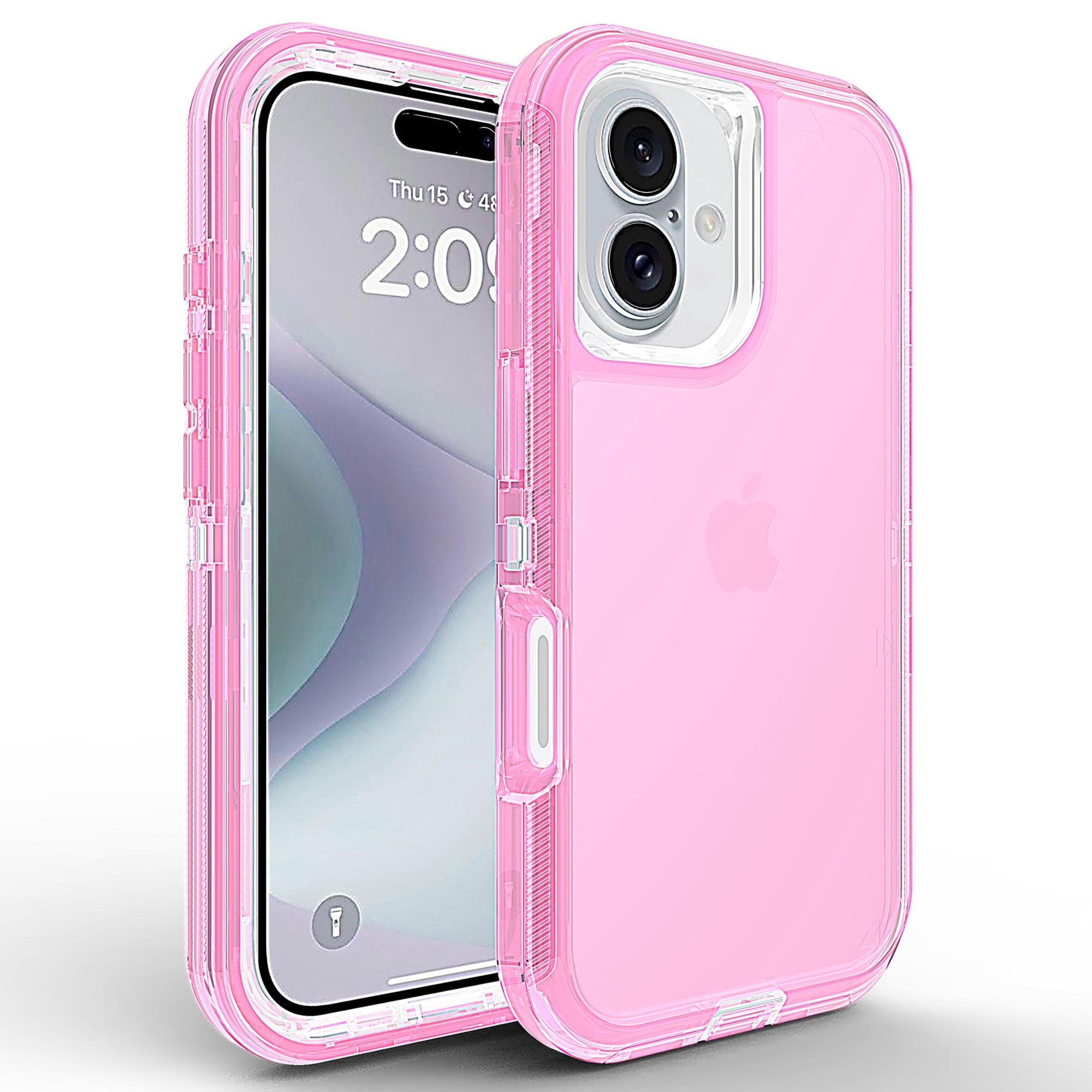 

For iPhone 16 Plus Case 3 in 1 Detachable Shockproof TPU+PC Phone Back Cover Transparent Red