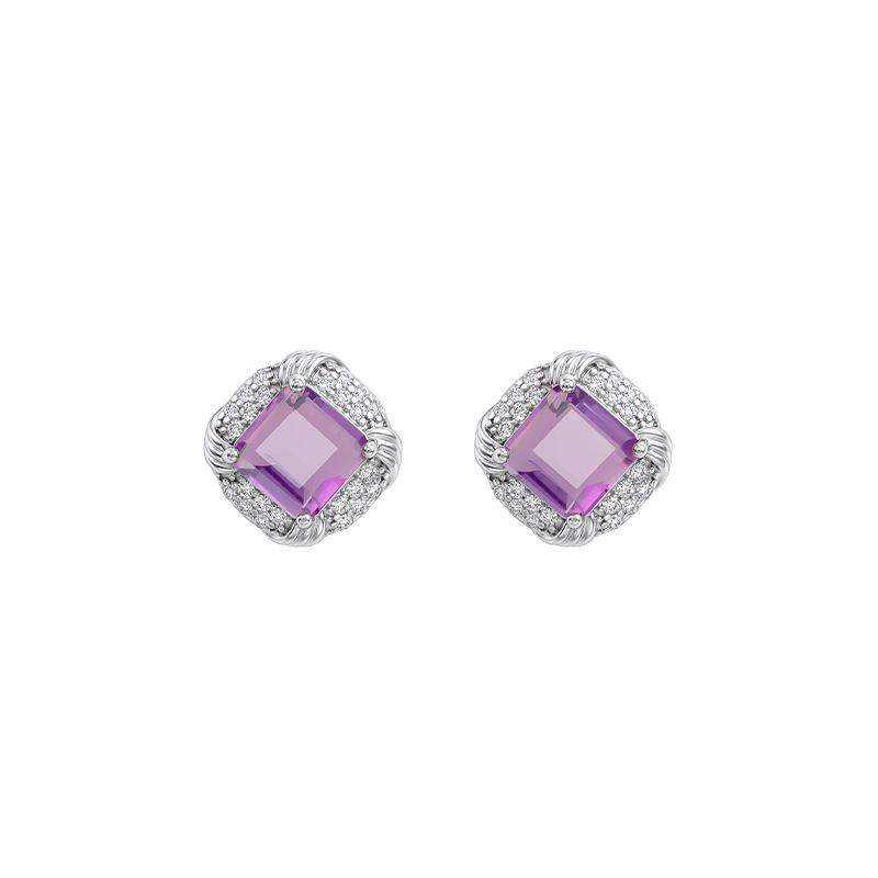 Princess Personality Wind S925 Sterling Silver Sugar Cube Earrings Inlaid with Natural Garnet Crystal Topaz Earrings