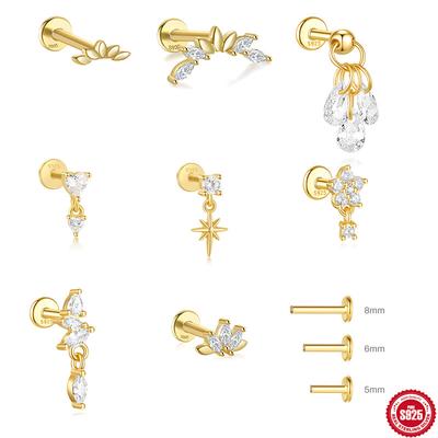 S925 Sterling Silver Daily Wear Lotus Diamond Cartilage Spiral Piercing Earrings Multi-Size Pole 5/6/8 Mm