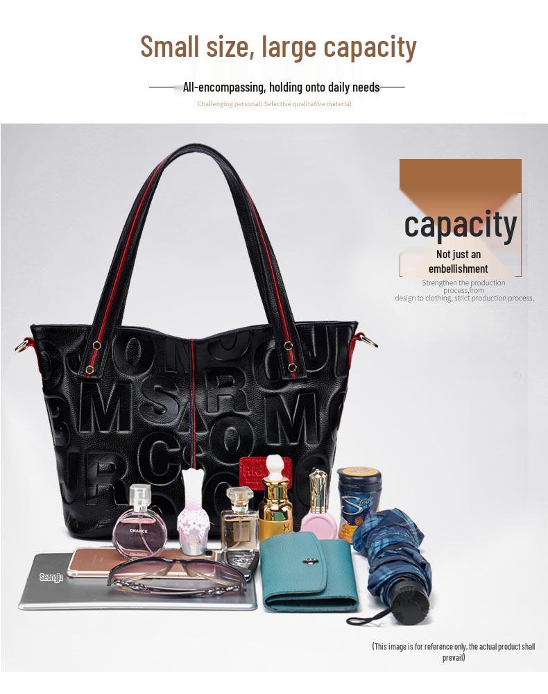 Qian Dian Women's Genuine Leather Tote: 2025 New Fashion Large Cowhide Shoulder and Crossbody Bag.