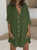 Cotton & Linen Row Button Plus Size Women's Mid-Length Short-Sleeve Loose Shirt