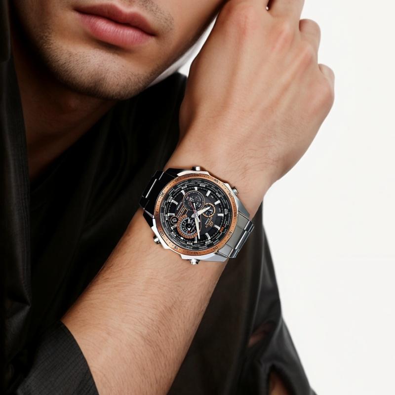 Casio EDIFICE Solar Powered Quartz Movement Stainless Steel Strap Japanese and Korean Watch Men's Watch Black Dial EQS-500DB-1A2