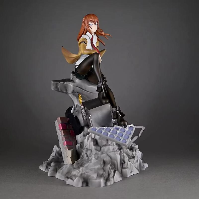 Makise Kurisu Steins Gate Gk Statue Anime Figure 25.5cm Painted Version With Rock Base Desktop Decoration Gift For Anime Fans