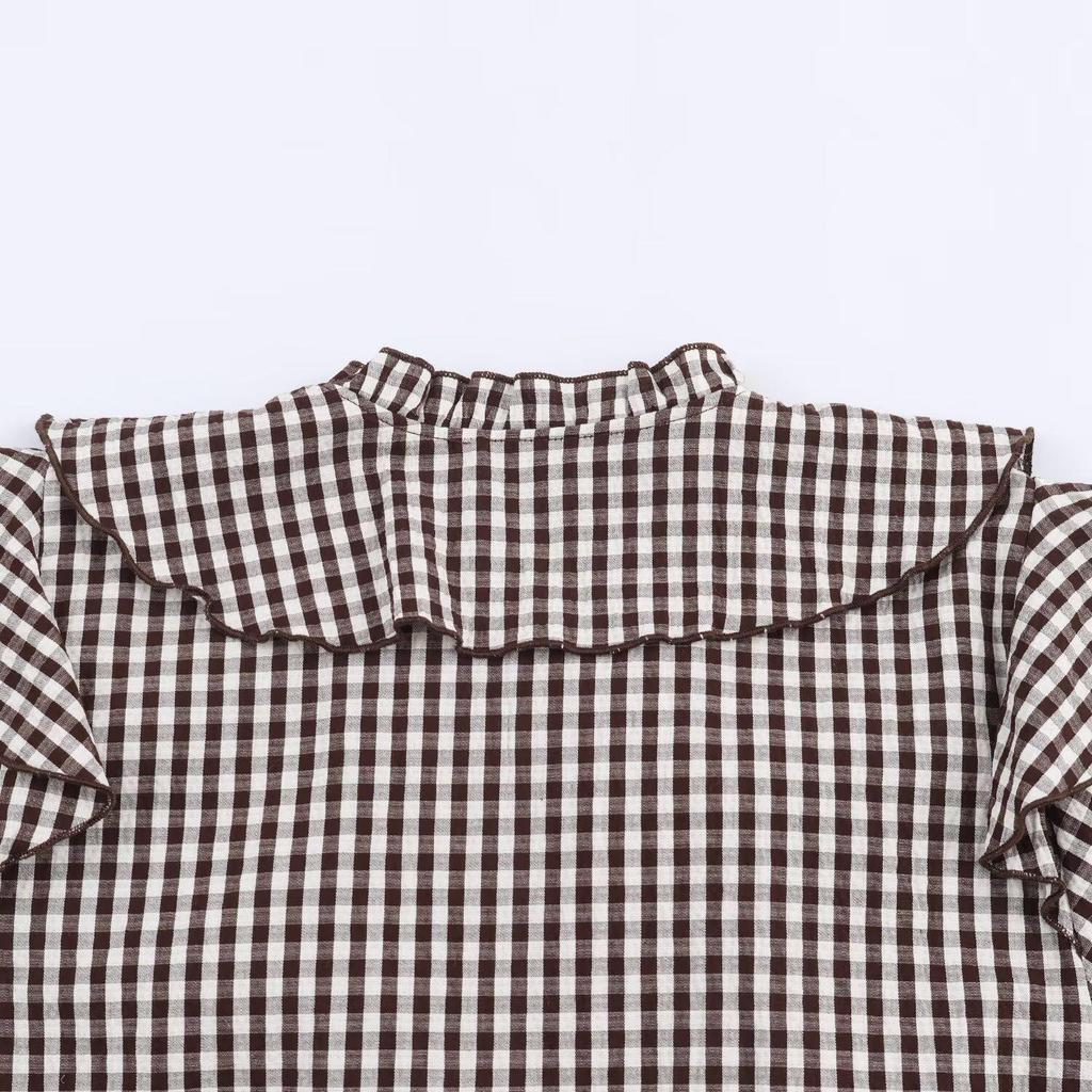 2025 Autumn European Style Women's Plaid Layered Long Sleeve Shirt