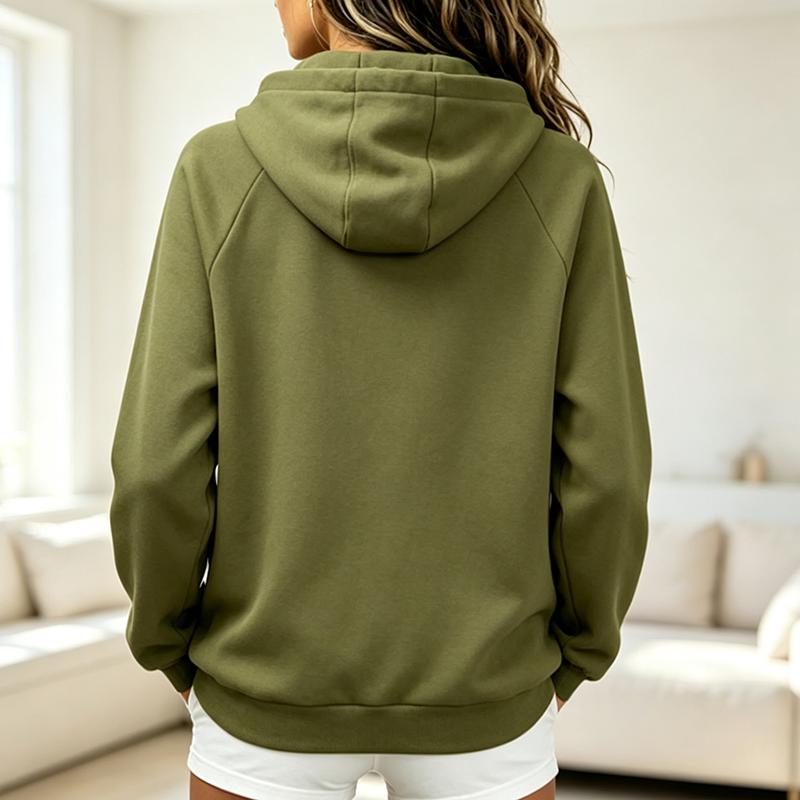 Solid Color Half-Zip Hoodie Women'S Oversized Contrast Sweatshirt With Kangaroo Pocket
