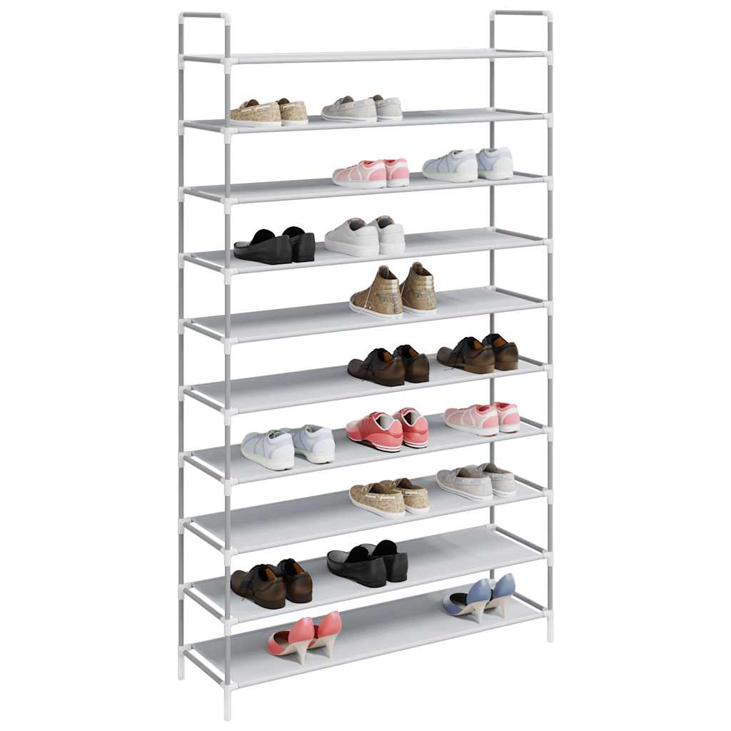 Shoe Rack with 10 Shelves Metal and Non Woven Fabric Silver