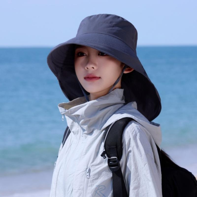 Large Brim Shawl Sun Hat, Foldable Neck Protection, Breathable Fisherman Hat, Outdoor Cycling, Hiking Sun Hat for Women
