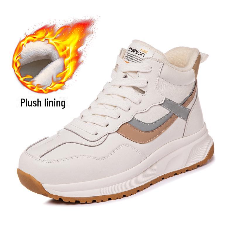 

Женские туфли из натуральной кожи с высоким берцем белого цвета: Трендовая повседневная спортивная обувь из бархата осень/зима 2025 года Size 40