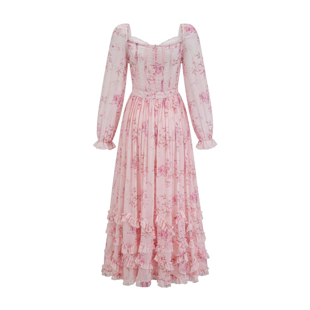 New Chest-wrapped Printed Dress, High-waisted and Thin Dress.