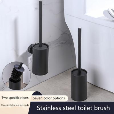 Circular Type Stainless Steel Toilet Brush Black Bathroom Cleaning Brush Holder with Toilet Brush Wall Mount Seven Color Options