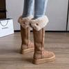 Fashion 2024 High Quality Round Toe Mid Heel Concise Women's Boots Turned-over Edge Knee-high Snow Boots Flat with Slip-on Ladies Shoes