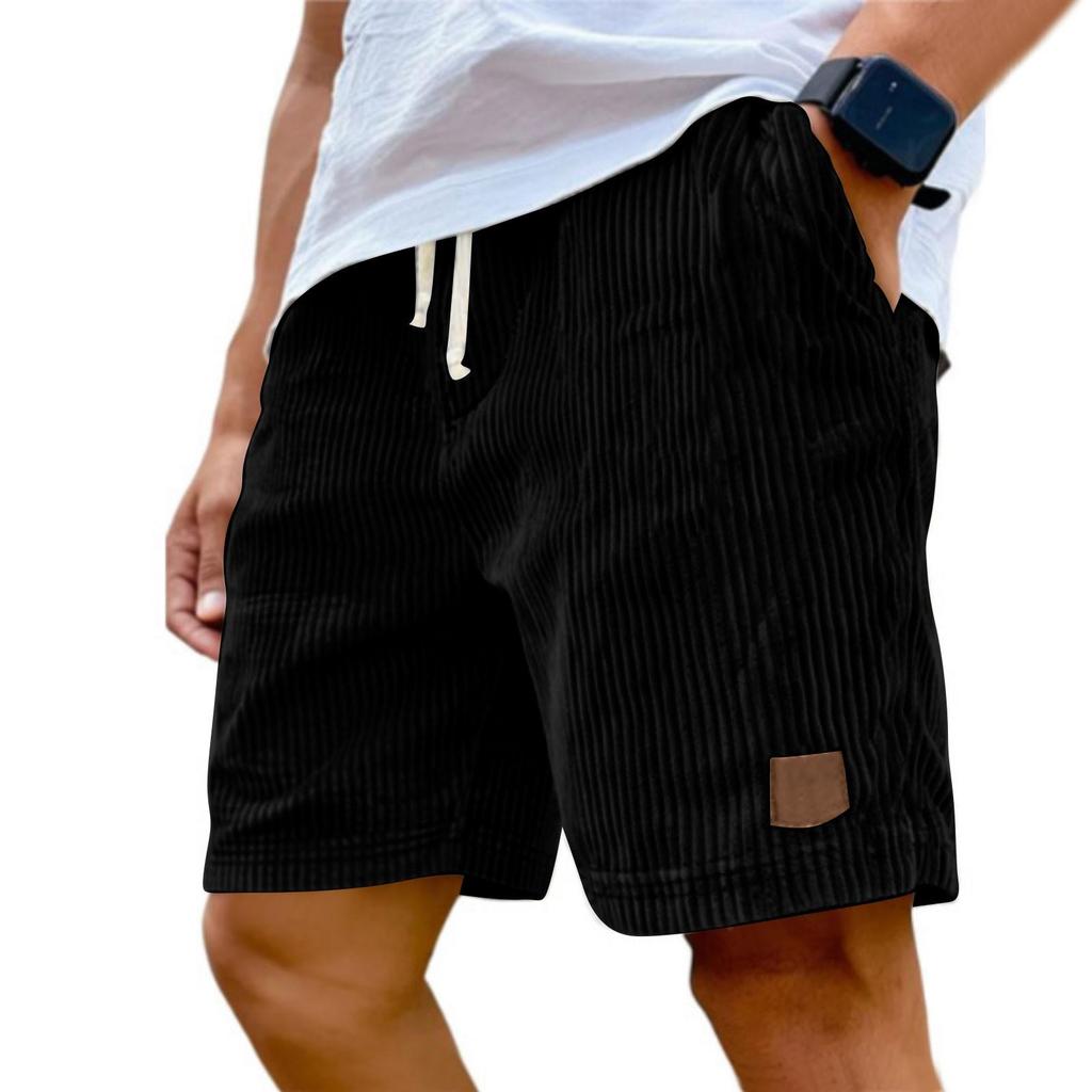 Men's Casual Shorts - Elastic Waist Drawstring Vintage Embroidered Corduroy Stylish Casual Shorts
