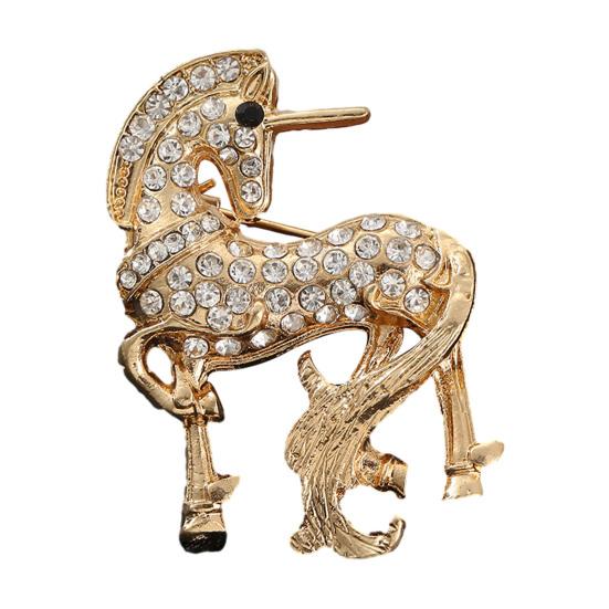 Brooch Pin Horse Design Enamel Pin with Imitation Crystals Enamel Faux Pearls Fairy Tale Brooch Artistic Accessories