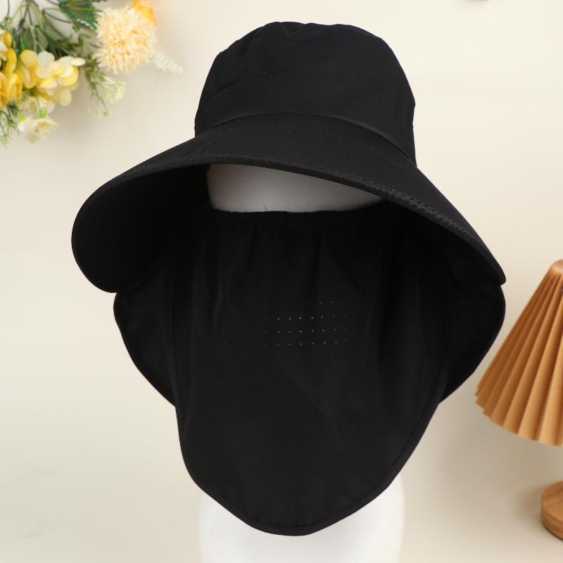 

1pcs Casual Foldable Shawl Fisherman Hat Wide Brim Adjustable Ice Silk Sunscreen Hat Anti UV Breathable Tea Picking Hat Summer чорний