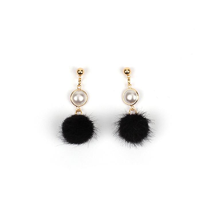 Pearl fur ball earrings, plush ball earrings, personalized versatile winter mink jewelry