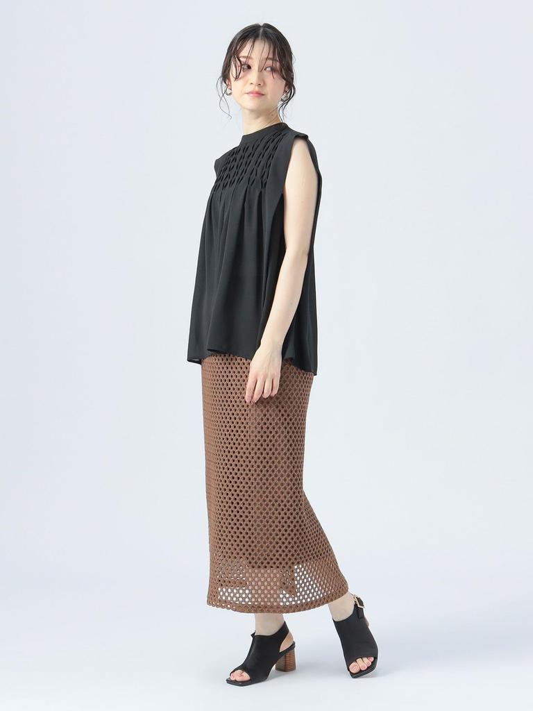 Beams Heart Smocking French One Size Women's S/S Blouse, Black,