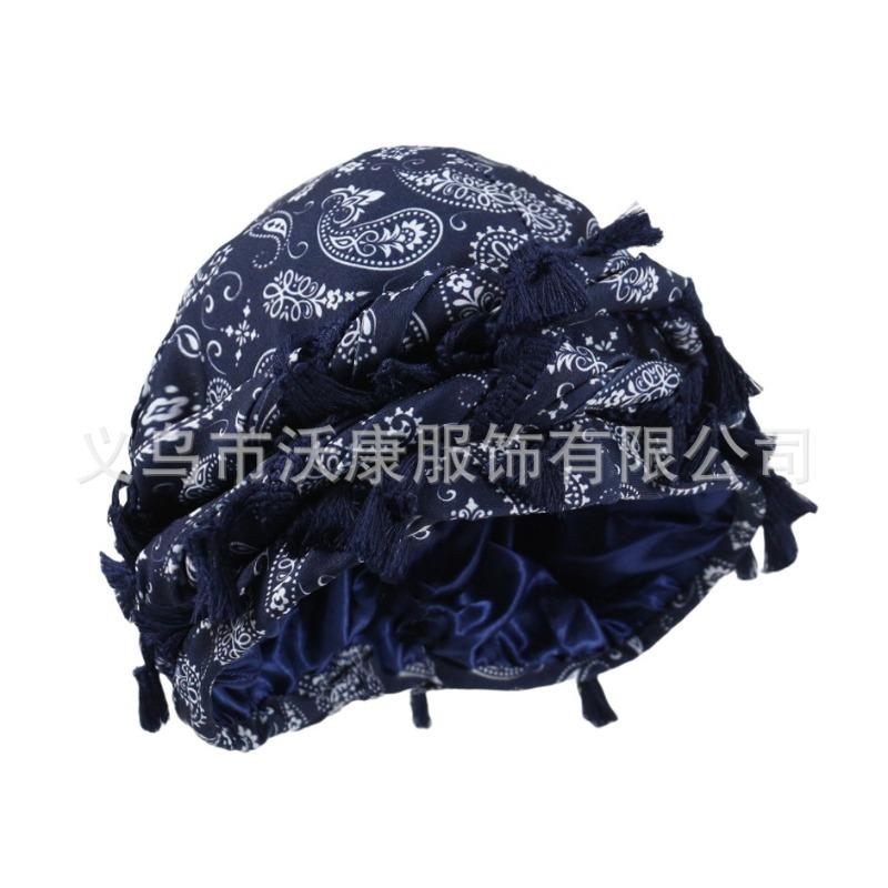 fringed headscarf hat, solid color cashew print twist tail hat, hip hop twist braided hat