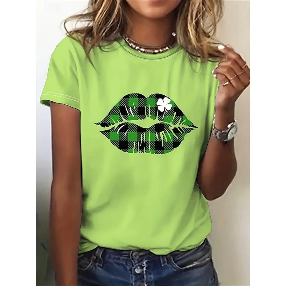 

Women s St.Patrick s Day Shamrock T Shirt Tops New In Short Sleeve Crew Neck Casual Green Tshirts Clothes Funny Rabbit Tshirts S