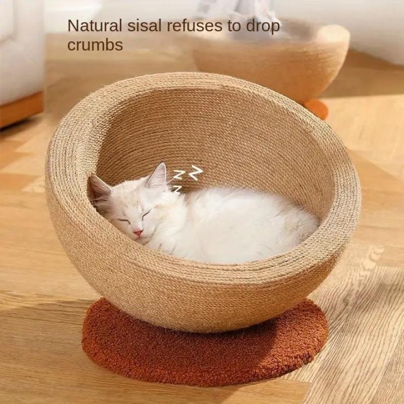 Durable Imitation Hemp Cat Scratching Board and Nest- Integrated Round Cat Scratcher and Claw Basin, Wear-resistant