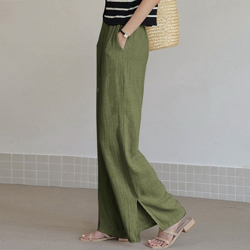 Spring and Summer New Cotton Hemp Loose Elastic Waist Women's Wide Leg Pants