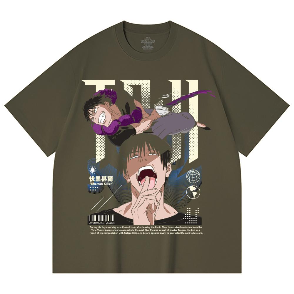230 Gsm 100% Cotton Jujutsu Kaisen V47 Toji Print Unisex Heavy Cotton T Shirt