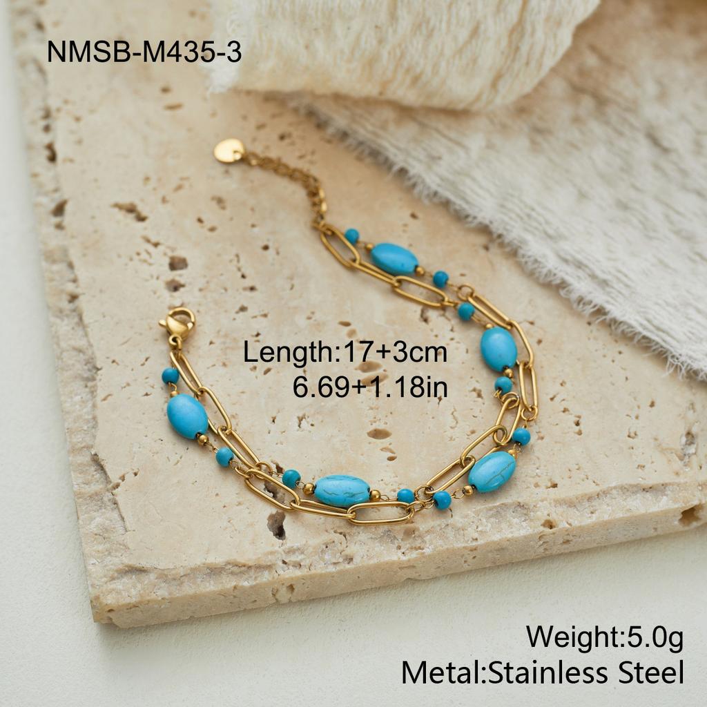 Stainless Steel Fresh Blue Beaded Necklace Women's Niche Design Sense Multi-layer Stacked Temperament Collarbone Chain