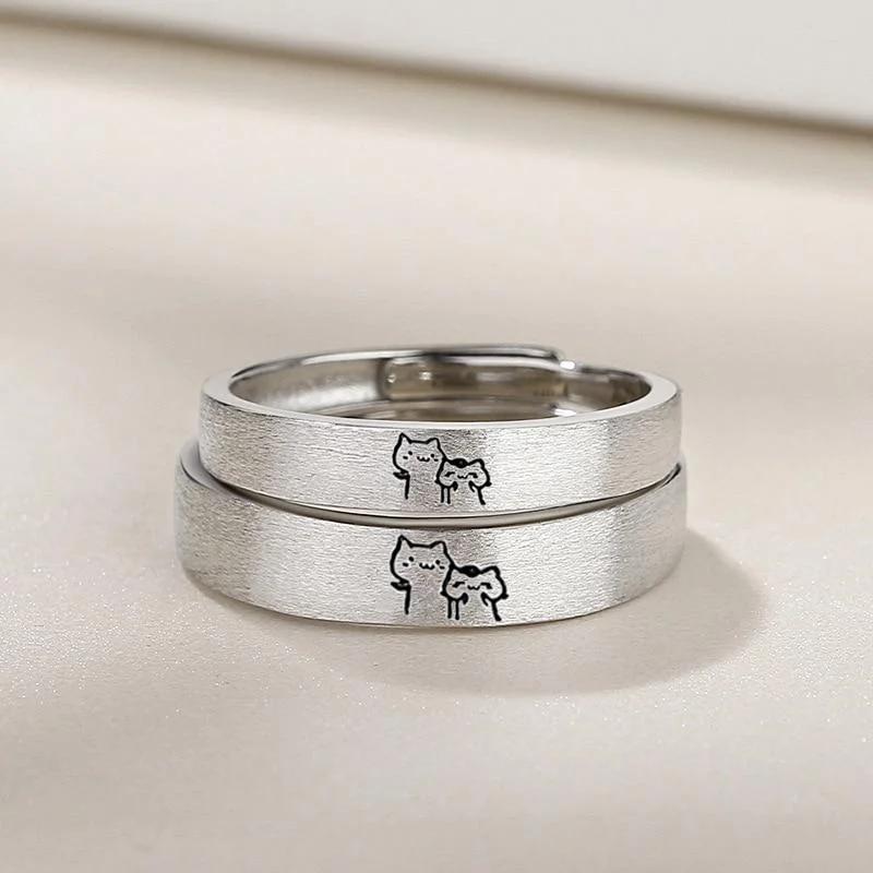 

Couple Rings Cute Sliver Cat Open Rings For Women Men Adjustable Finger Ring Zircon Gift Fashion HipHop Party Wedding Creative