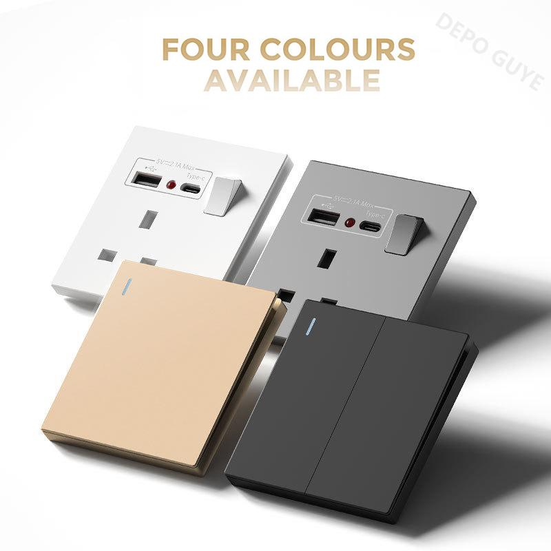 Universal 20W Type-C Wall Quick Charge Socket,Dual Switch Control Universal Power outlet,White UK Standard USB Interface Socket