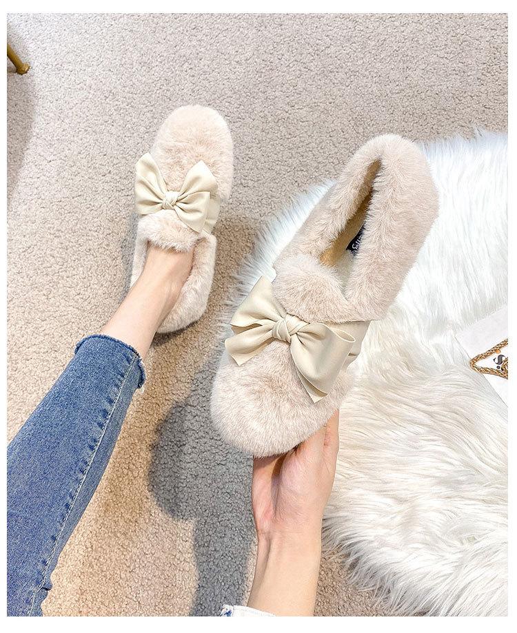 

Мода 2025 Большой размер 35-43 Женские туфли из норки Меховые балетки Зимняя шнуровка Бант-бабочка Лоферы Женские Плюшевые Хлопковые Мокасины Пушистые Ботинки 6 белый