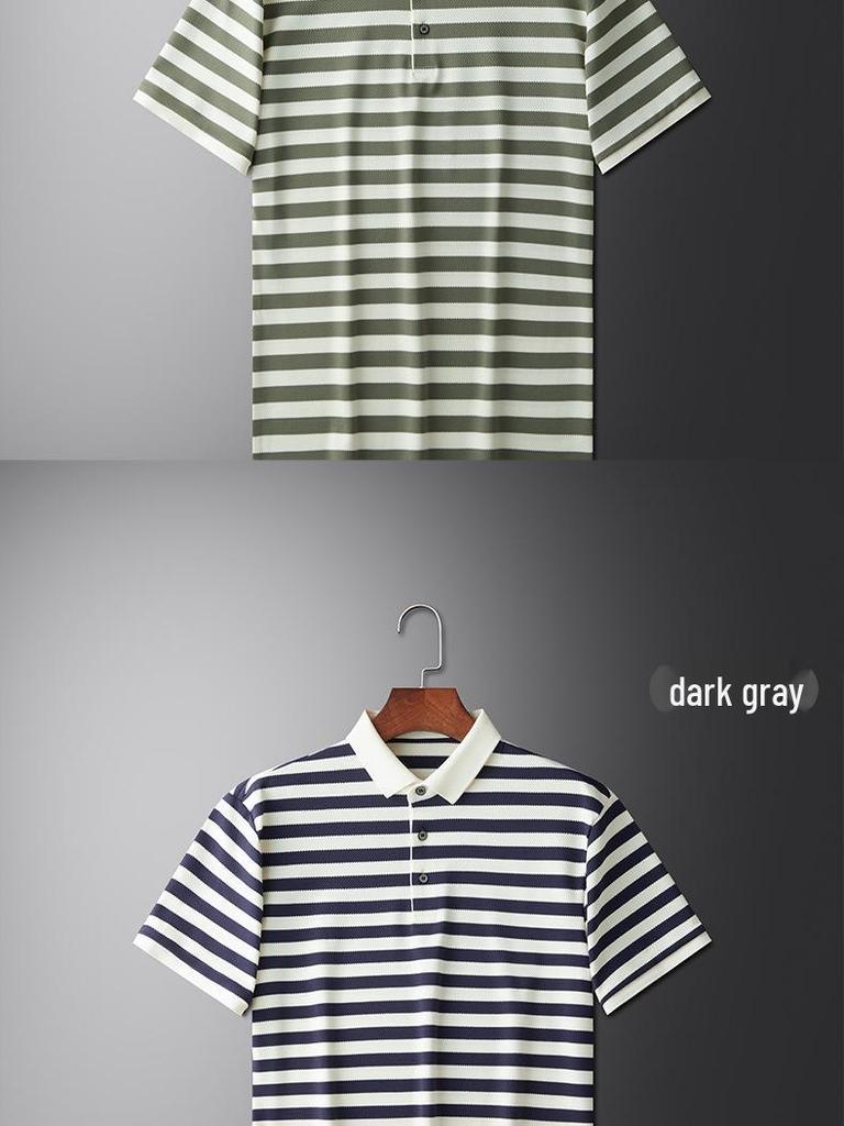 Men's Summer Striped Color Block Polo Shirt - Short Sleeve, Casual, Versatile Lapel T-shirt