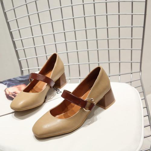 Women's High-heeled Single Shoes Spring and Summer New Thick Heel Large Size Light Mouth Low-top Shoes Simple Four-season Shoes