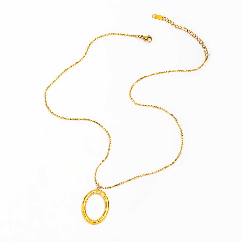 Fenny 18K Gold Plated Minimalist Versatile Oval Pendant Necklace Trendy Sweater Chain Stainless Steel Jewelry