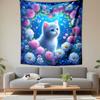 Cute White Kitten Heart Shaped Flower Arch Pink Roses Blue Wall Tapestry Kawaii Animal Decor for Girls Bedroom Nursery Gift