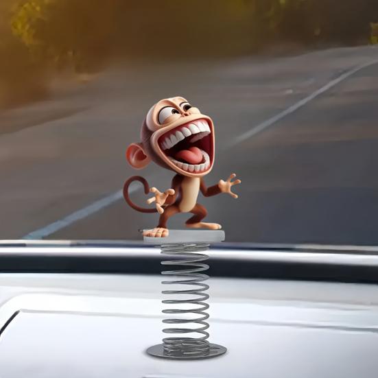 Sway Animal Decoration 2D Acrylic Monkey Decoration with Spring Cartoon Rabbit Car Dashboard Ornament for Home Office Desk Decor