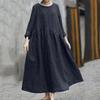 Plus Size Dress Solid Color Irregular Patchwork Round Neck Pocket Long Sleeve Dress Hem Long Dress