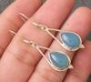 Solid 925 Sterling Silver Blue Chalcedony Gemstone Dangle Earring Women Jewelry Gift For Her Statement Earrings