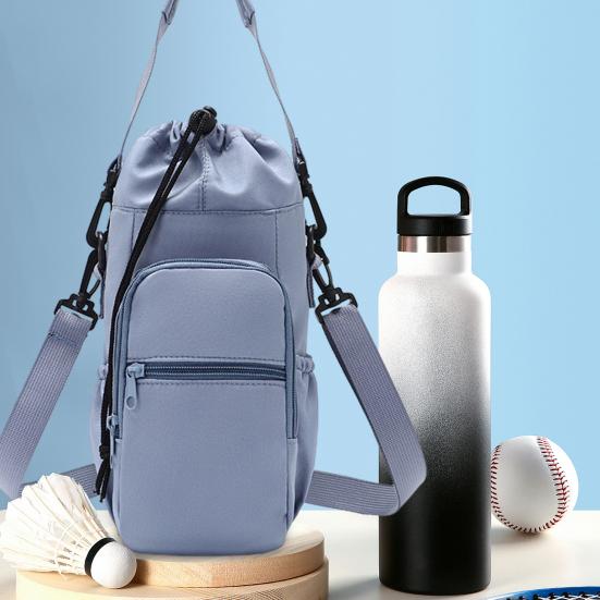 Bolsa de Ombro para Garrafa Térmica Alça Ajustável Bolsa com Cordão para Garrafa para Caminhada Academia Viagem Múltiplos Bolsos Bolsa para Garrafa para Celular Chaves