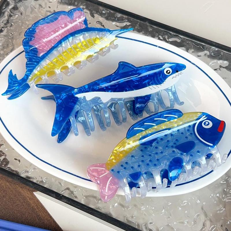 Cute Cartoon Marine Animal Gripper Simulated Fish Hairpin Shark Hair Claw Fashionable Ins Style Hair Clip Hair Accessory
