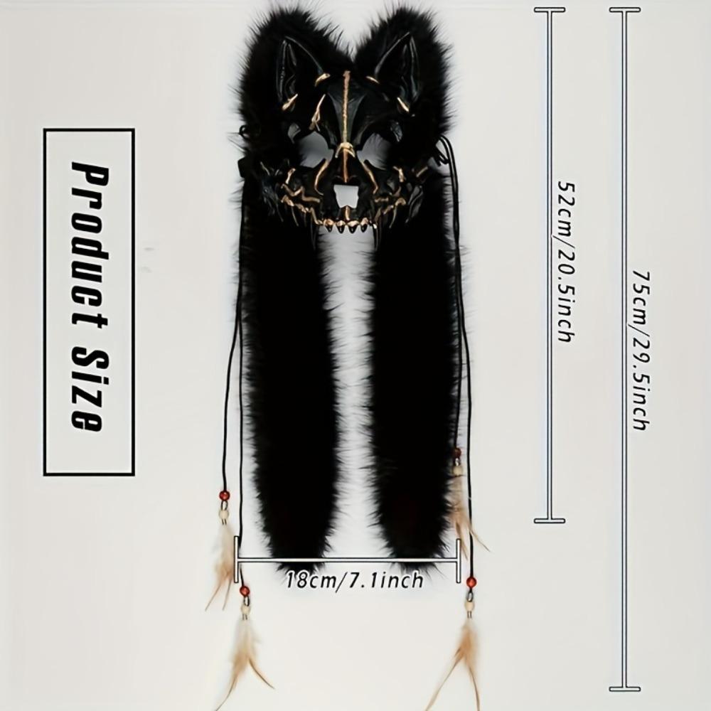 Furry Wolf Mask Viking Fur Fox Mask Wendigo Headdress Halloween Werewolf Costume Barbarian Medieval Cosplay Warrior Renaissance