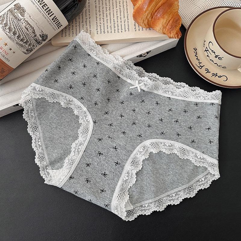 

Plus Size Cotton Underwear for Women Antibacterial Lace Panties Soft and Comfortable XL серый