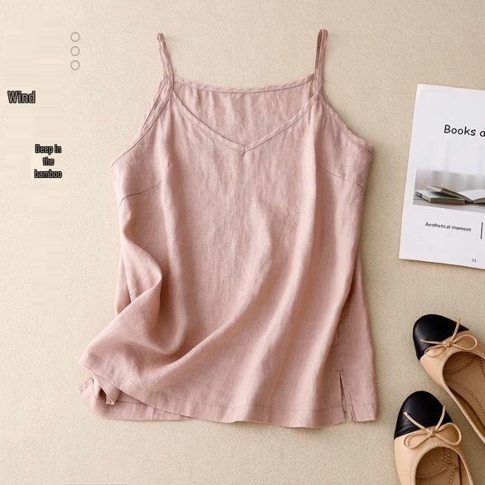 Women s Loose Lightweight V-Neck Cotton Linen Camisole - Pink 3X-Large розовый