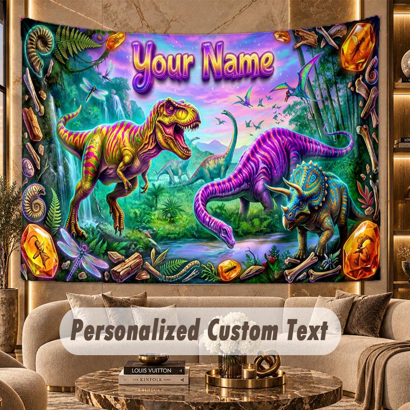 Dinosaur (275) Theme Personalized Tapestry Custom Name Text Wall Hanging Tapestry Home Background Decoration