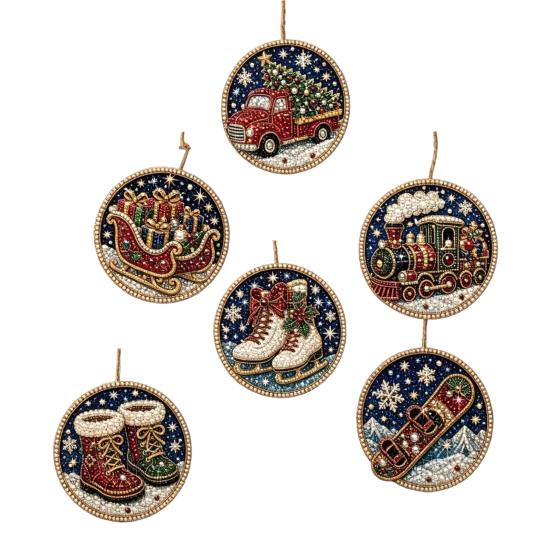 Creative Weekend Activity Kit 6Pcs/Set Christmas Ornaments DIY Faux Pearl Art Kit, Hanging Decorations Craft Personalized Tree with Round Charms